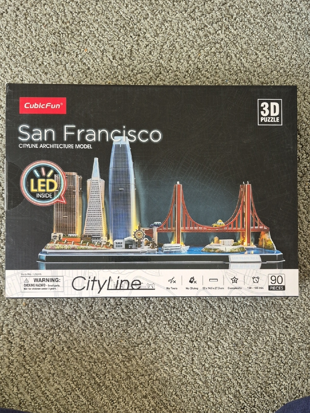 San Francisco 3D Puzzle CityLine with LED - Red & Black Accents